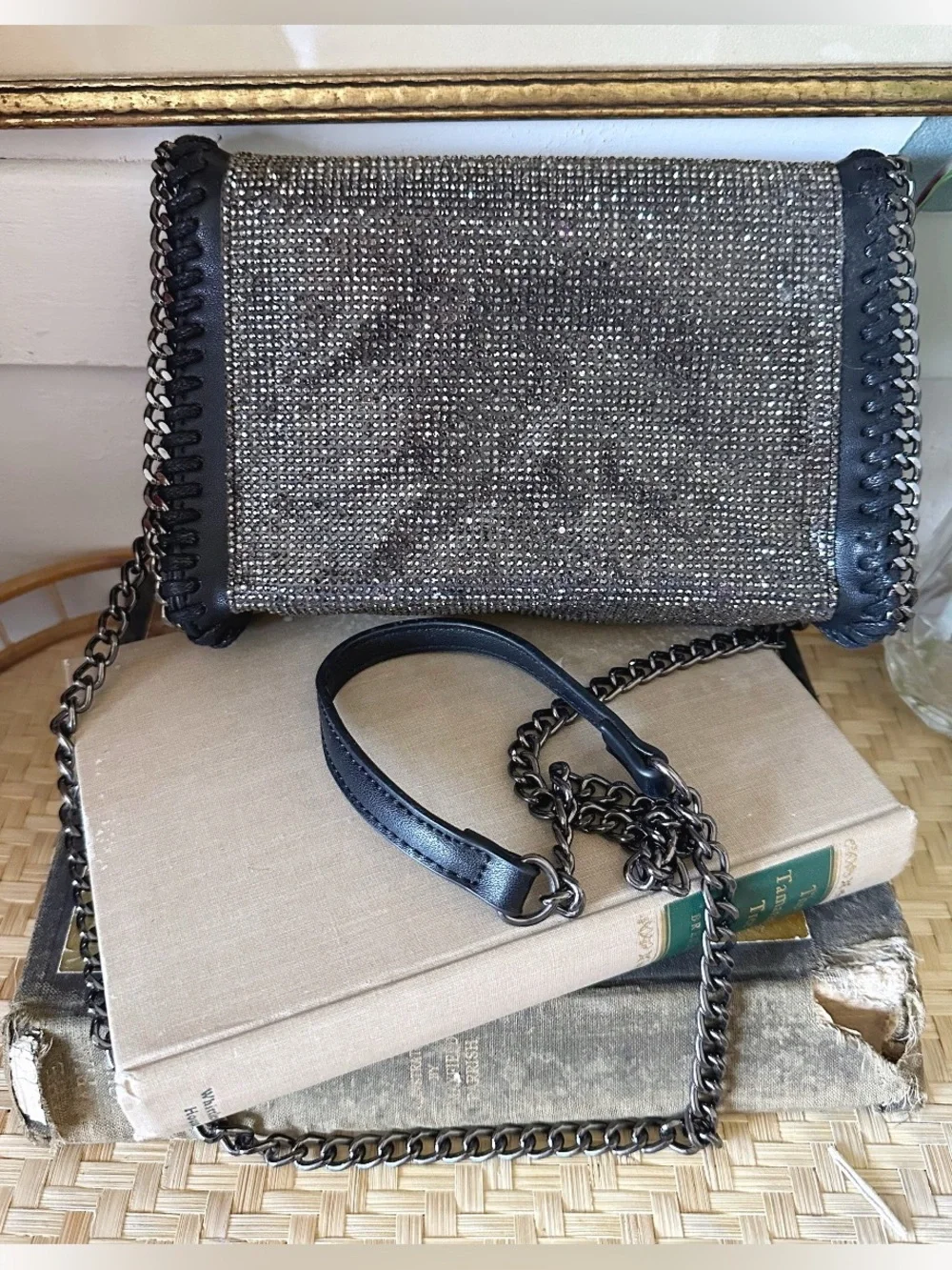 Gorgeous Sandra Ling Upcycled Black Rhinestone Crossbody Bag, NWOT